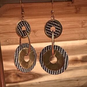 Antique Copper and Black Diamond Studded Dangle Earrings in Circular Pattern.